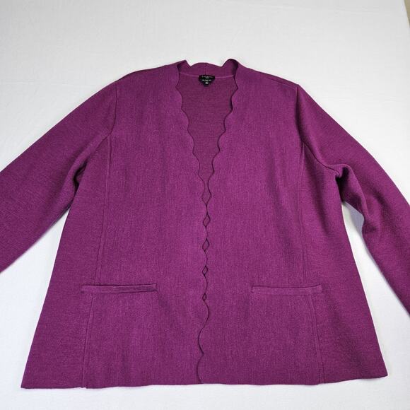 Talbots Womens 2X Merino Wool Cardigan Sweater Scallop Edge Open Front Pockets - Picture 16 of 16